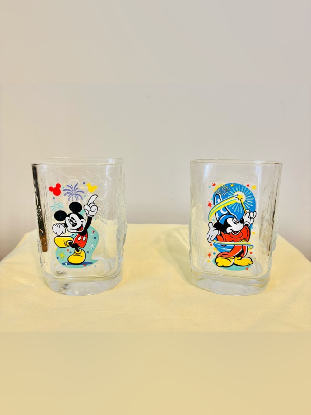 Vintage 2000's McDonald Disney Mickey Mouse Glass Cups - Set of 2 Made In France